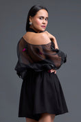 Load image into Gallery viewer, Black Off-Shoulder Floral Organza Layered Top
