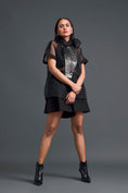 Load image into Gallery viewer, Black Halter Organza Layered Top with Gunmetal Patch
