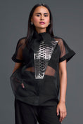 Load image into Gallery viewer, Black Halter Organza Shirt and Shorts Three-Piece Set
