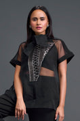 Load image into Gallery viewer, Black Halter Organza Shirt and Shorts Three-Piece Set
