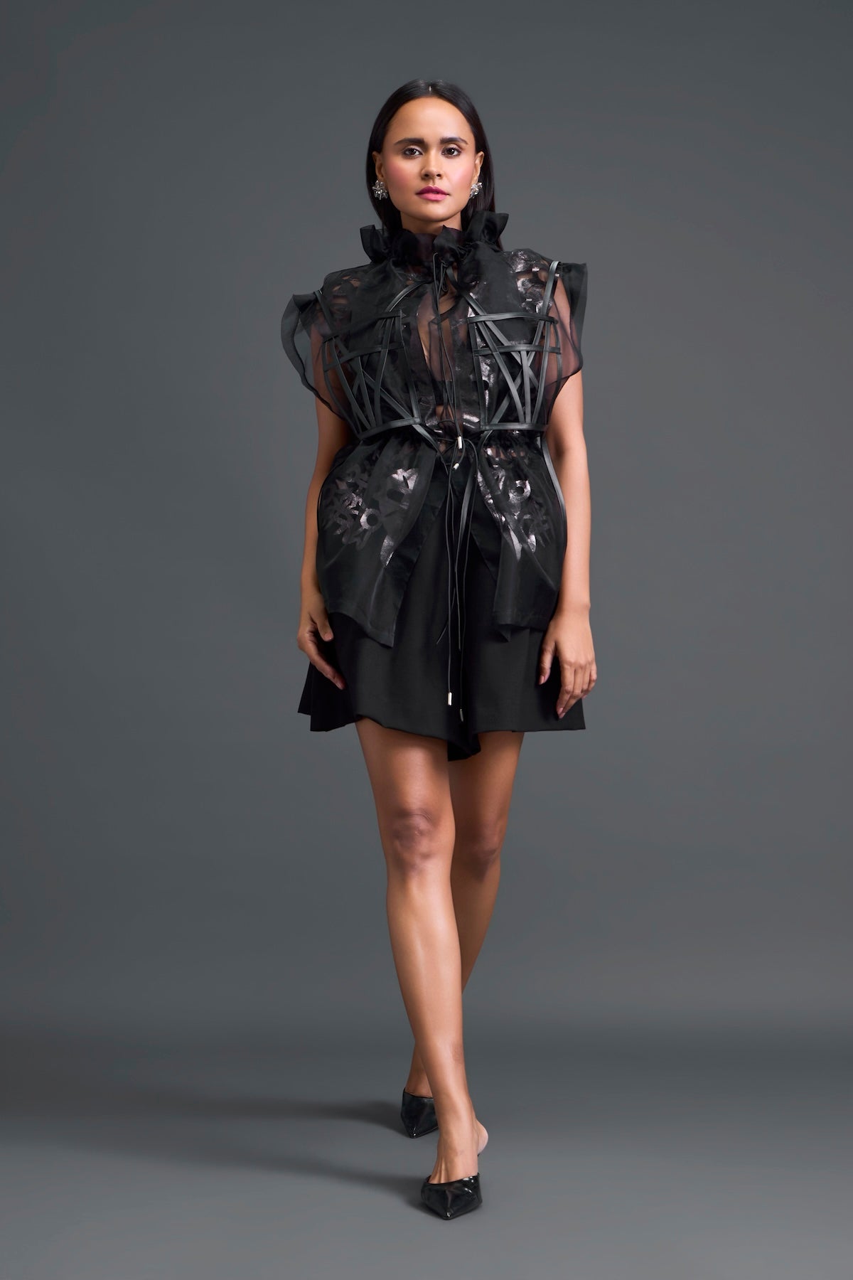 Gunmetal Panelled Organza Co-ord Set