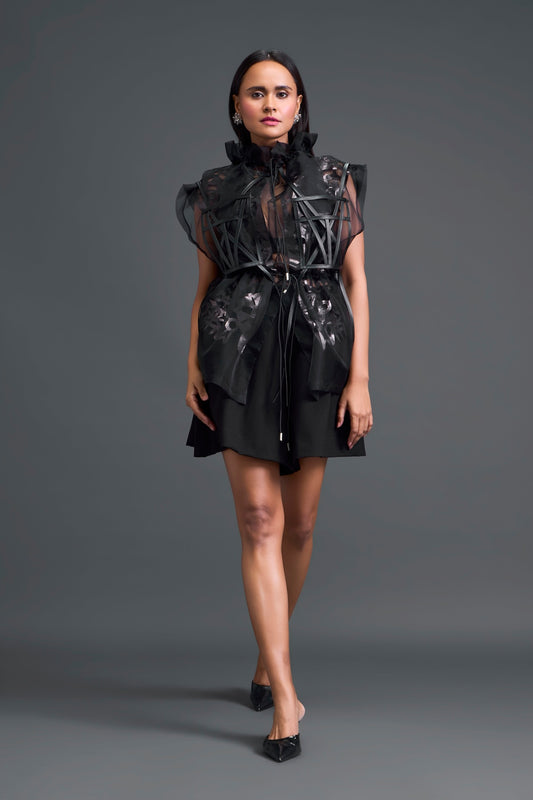 Gunmetal Panelled Organza Co-ord Set