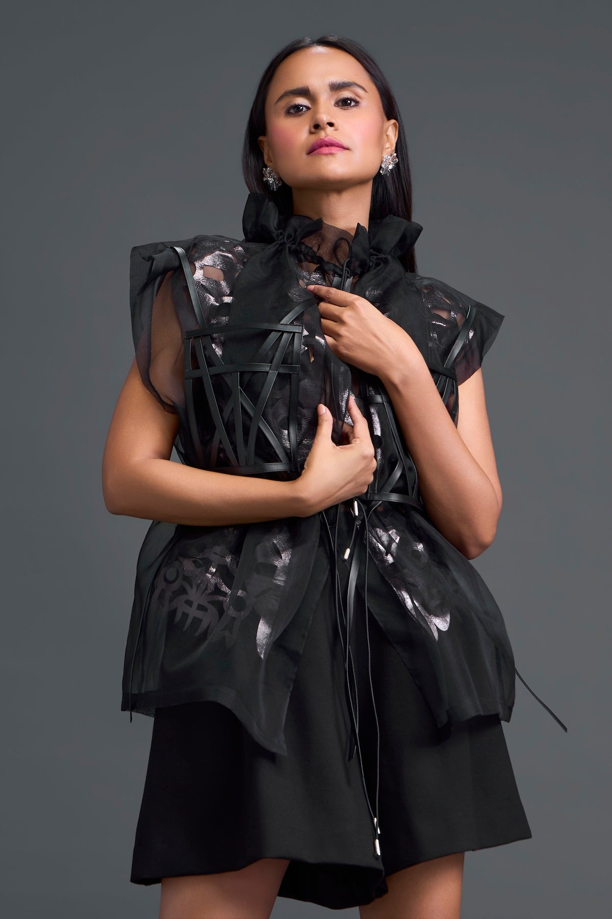 Gunmetal Panelled Organza Co-ord Set