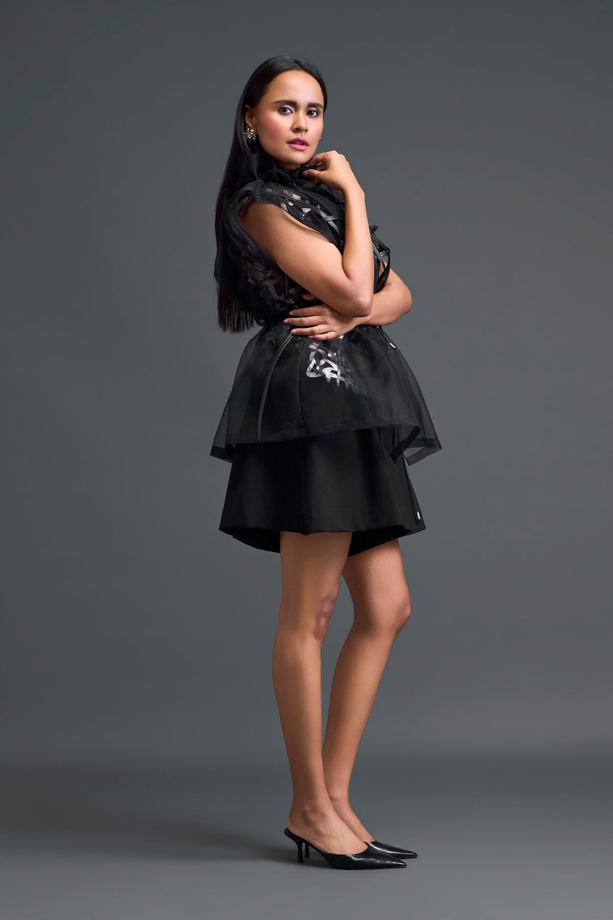 Gunmetal Panelled Organza Co-ord Set