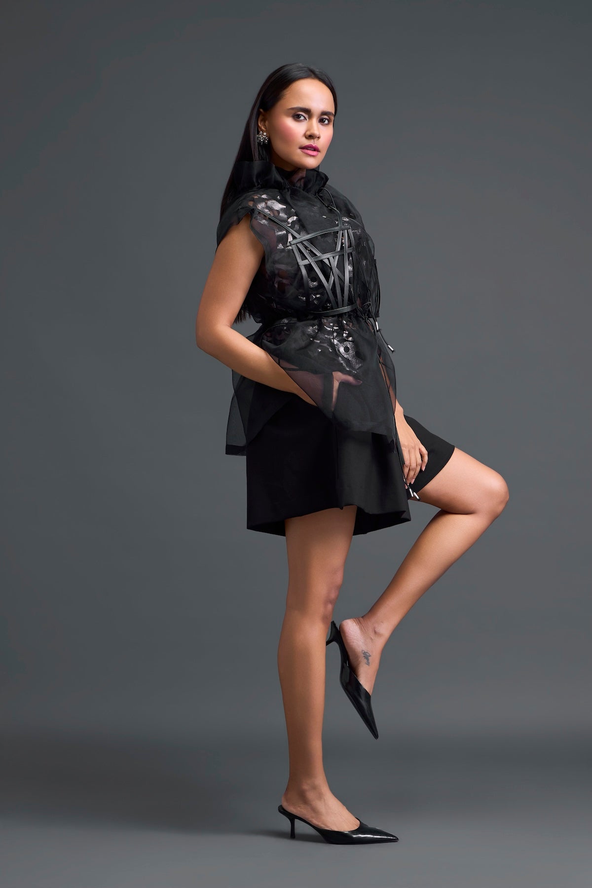 Gunmetal Panelled Organza Co-ord Set