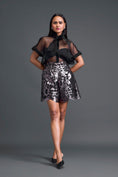 Load image into Gallery viewer, Black Twisted Bustier Organza Shirt and Gunmetal Shorts Set
