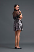 Load image into Gallery viewer, Black Twisted Bustier Organza Shirt and Gunmetal Shorts Set
