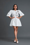 Load image into Gallery viewer, White Metallic Floral Puff Sleeve Bubble Dress
