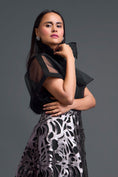Load image into Gallery viewer, Black Halter Organza Top and Laser-Cut Skirt Set
