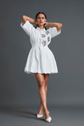 Load image into Gallery viewer, White Metallic Floral Puff Sleeve Bubble Dress
