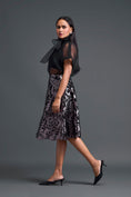 Load image into Gallery viewer, Black Halter Organza Top and Laser-Cut Skirt Set
