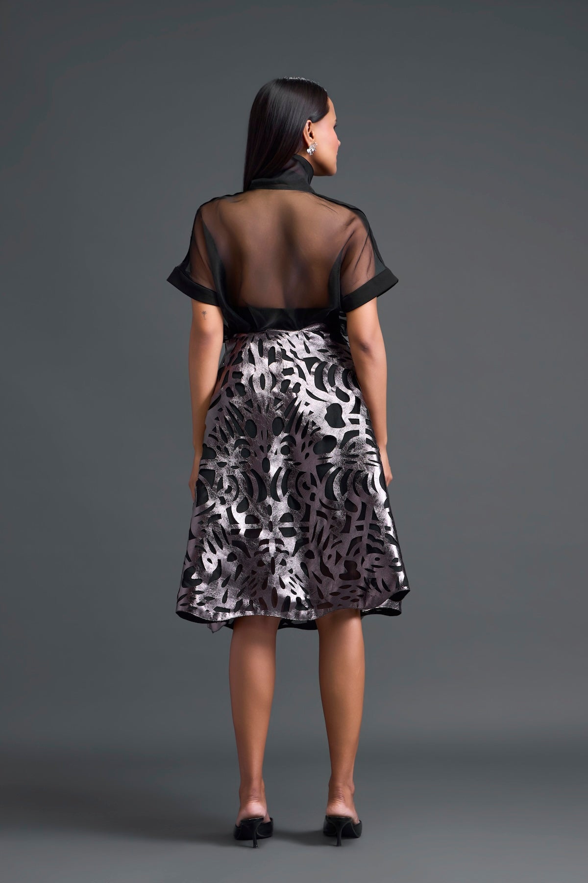 Black Halter Organza Top and Laser-Cut Skirt Set