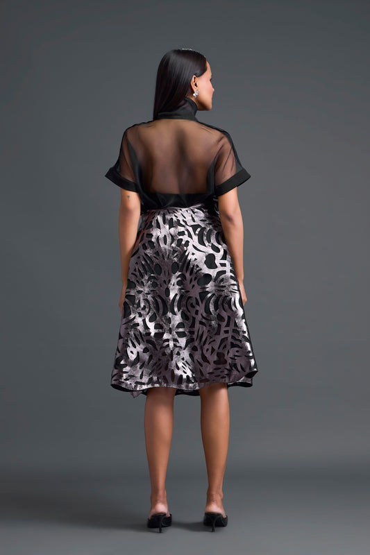 Gunmetal Laser-Cut A-Line Skirt