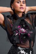 Load image into Gallery viewer, Black Twisted Bustier Organza Top and Laser-Cut Skirt Set
