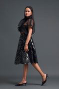 Load image into Gallery viewer, Black Glossy Laser-Cut A-Line Skirt
