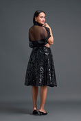 Load image into Gallery viewer, Black Twisted Bustier Organza Top and Laser-Cut Skirt Set
