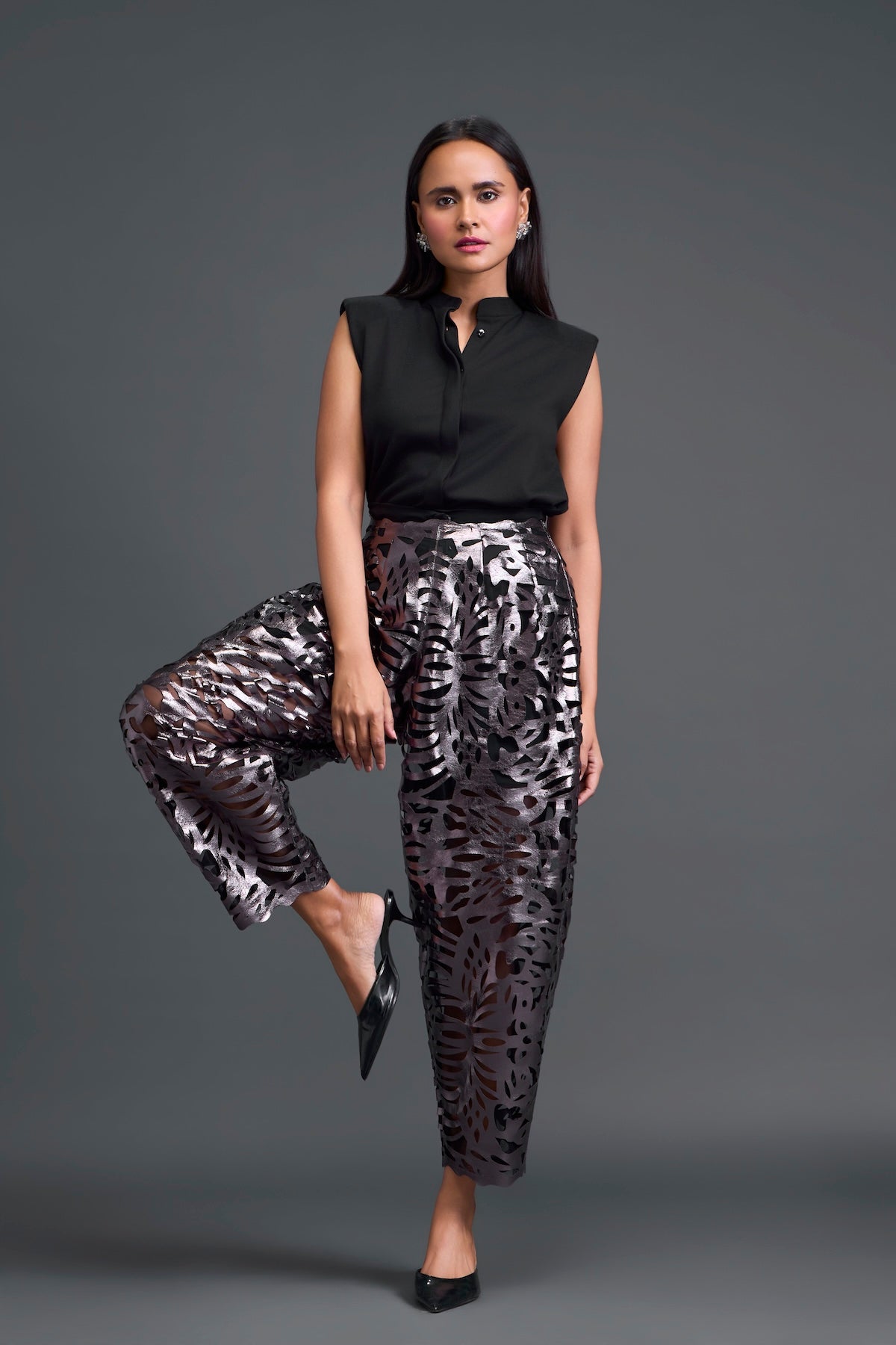 Gunmetal Laser-Cut Trousers