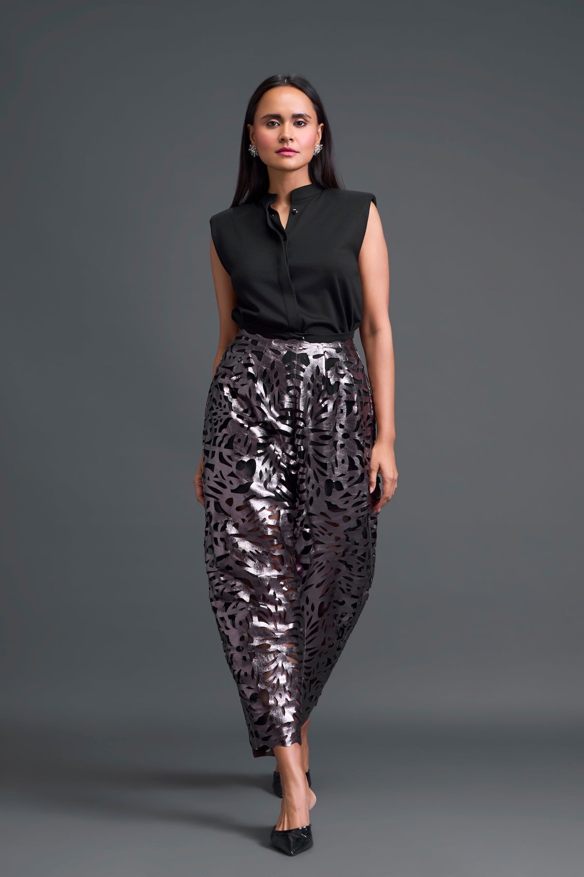 Gunmetal Laser-Cut Trousers