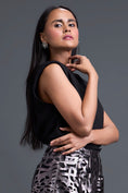 Load image into Gallery viewer, Sleeveless Mandarin Top and Gunmetal Laser-Cut Trousers Set
