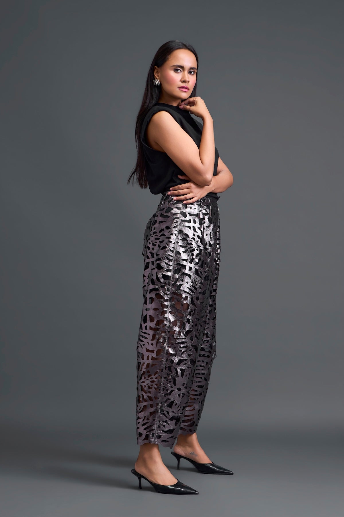 Gunmetal Laser-Cut Trousers
