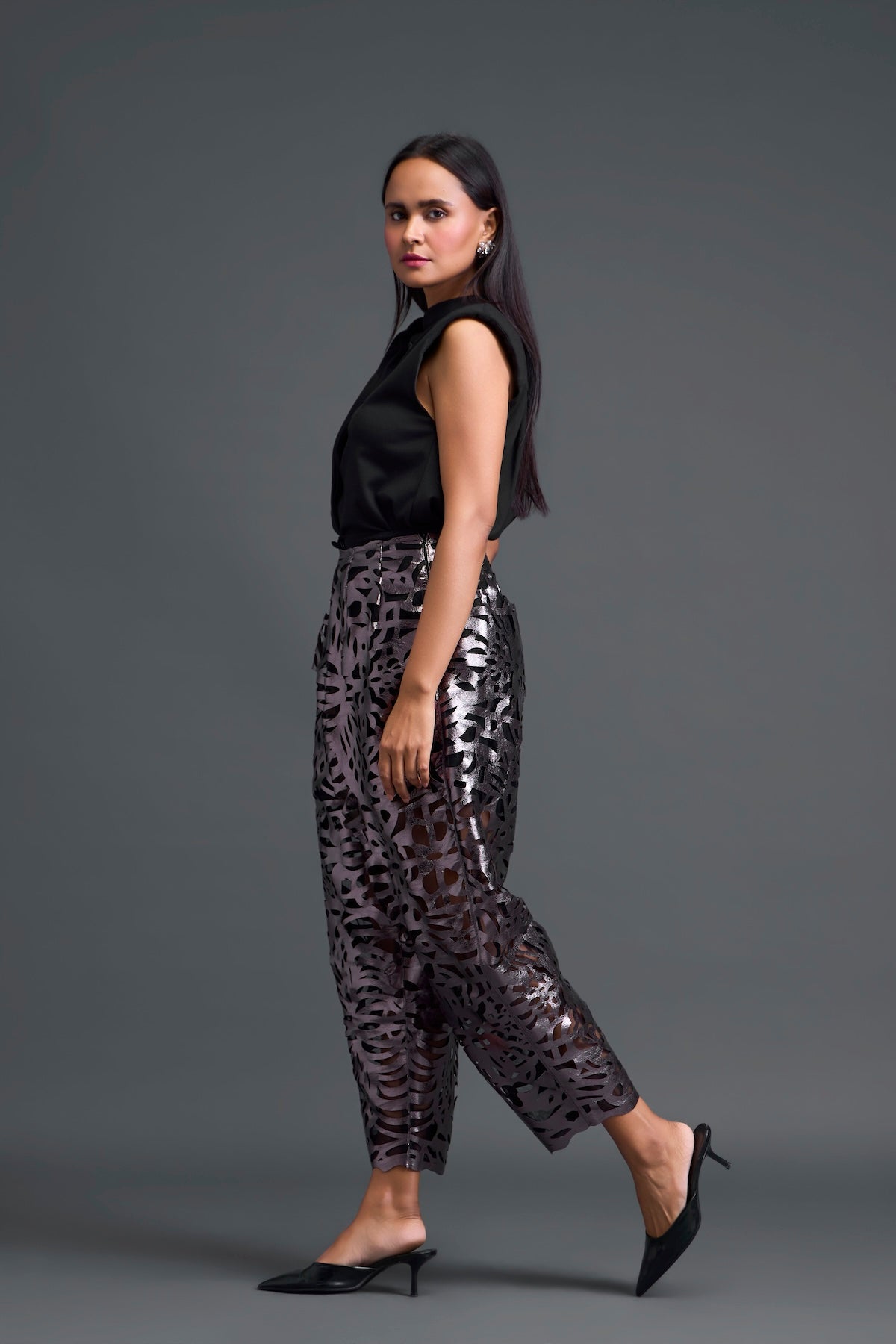 Gunmetal Laser-Cut Trousers