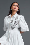 Load image into Gallery viewer, White Metallic Floral Puff Sleeve Bubble Dress
