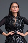 Load image into Gallery viewer, Black Leather Lattice Jacket and Floral Bubble Skirt Set
