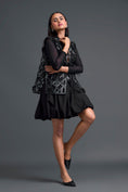 Load image into Gallery viewer, Black Leather Lattice Jacket and Floral Bubble Skirt Set
