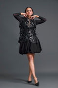 Load image into Gallery viewer, Black Leather Lattice Jacket with Sheer Bustier Layers

