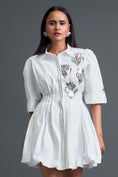 Load image into Gallery viewer, White Metallic Floral Puff Sleeve Bubble Dress
