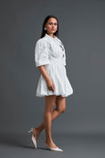 Load image into Gallery viewer, White Metallic Floral Puff Sleeve Bubble Dress
