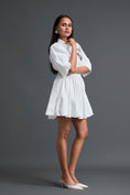Load image into Gallery viewer, White Metallic Floral Puff Sleeve Bubble Dress
