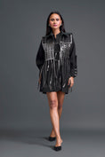 Load image into Gallery viewer, Black Shirt Dress with Silver Metallic Cage Panel
