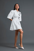 Load image into Gallery viewer, White Metallic Floral Puff Sleeve Bubble Dress
