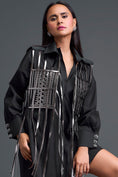 Load image into Gallery viewer, Black Shirt Dress with Silver Metallic Cage Panel
