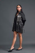 Load image into Gallery viewer, Black Shirt Dress with Silver Metallic Cage Panel
