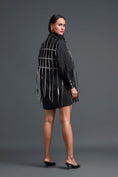 Load image into Gallery viewer, Black Shirt Dress with Silver Metallic Cage Panel
