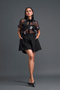 Load image into Gallery viewer, Black Twisted Bustier Floral Organza Shirt and Shorts Set
