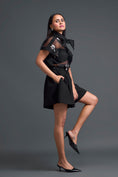Load image into Gallery viewer, Black Twisted Bustier Floral Organza Shirt and Shorts Set
