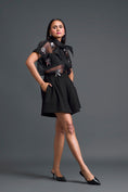 Load image into Gallery viewer, Black Twisted Bustier Floral Organza Shirt and Shorts Set
