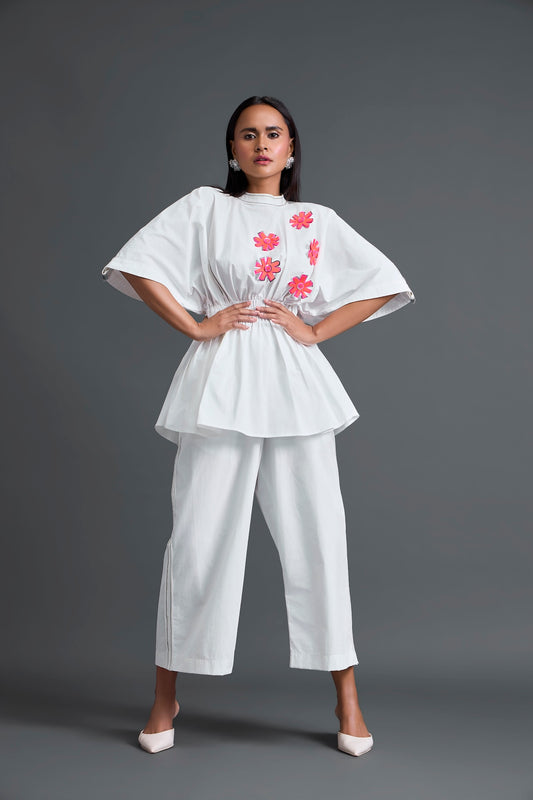 White Floral Peplum Co-ord Set