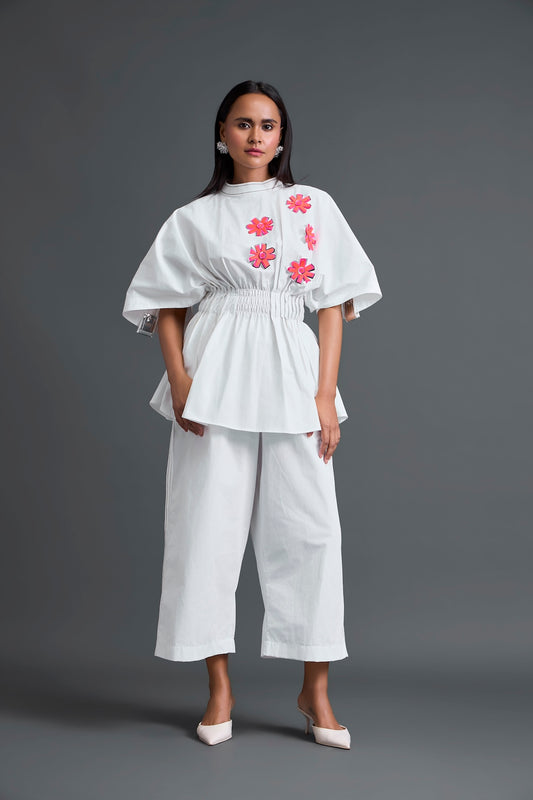 White Floral Peplum Co-ord Set