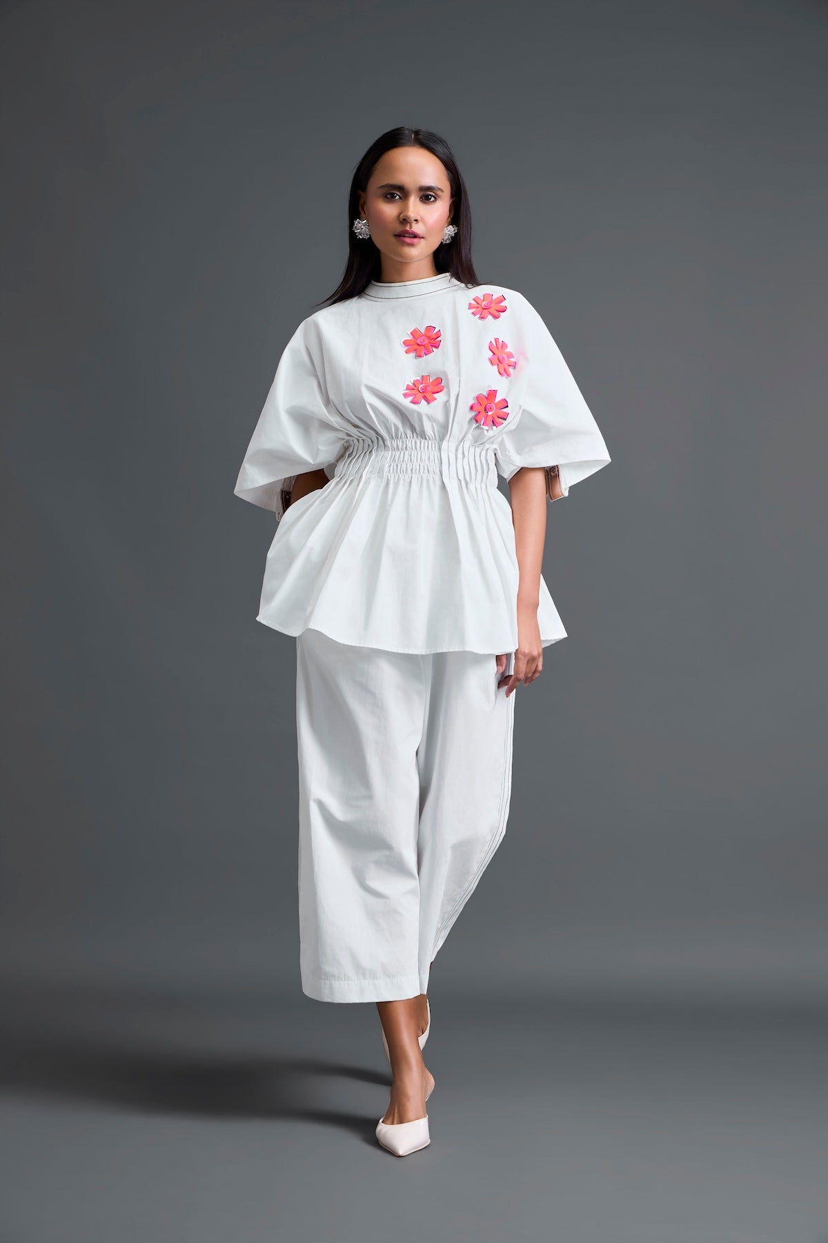 White Floral Peplum Co-ord Set