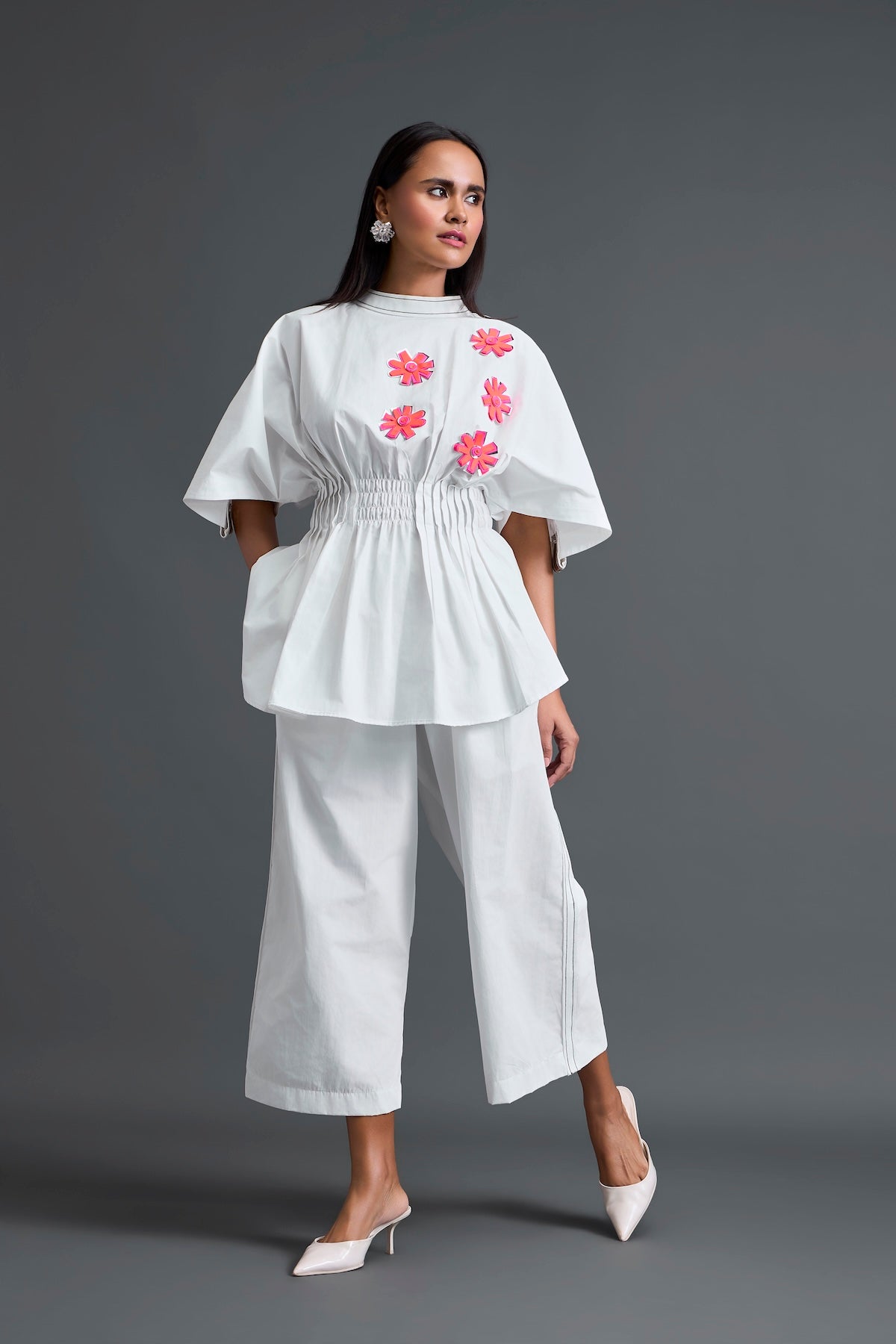 White Floral Peplum Co-ord Set