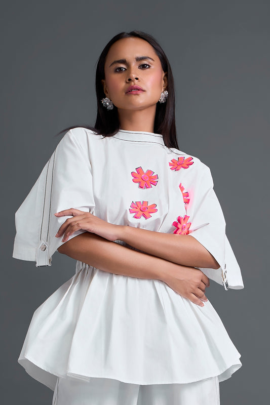 White Floral Peplum Top