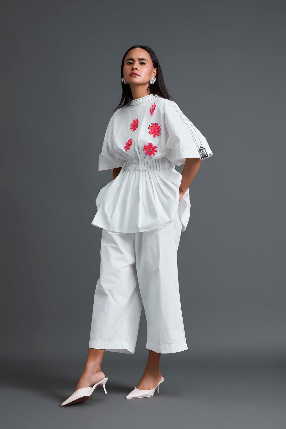 White Floral Peplum Co-ord Set