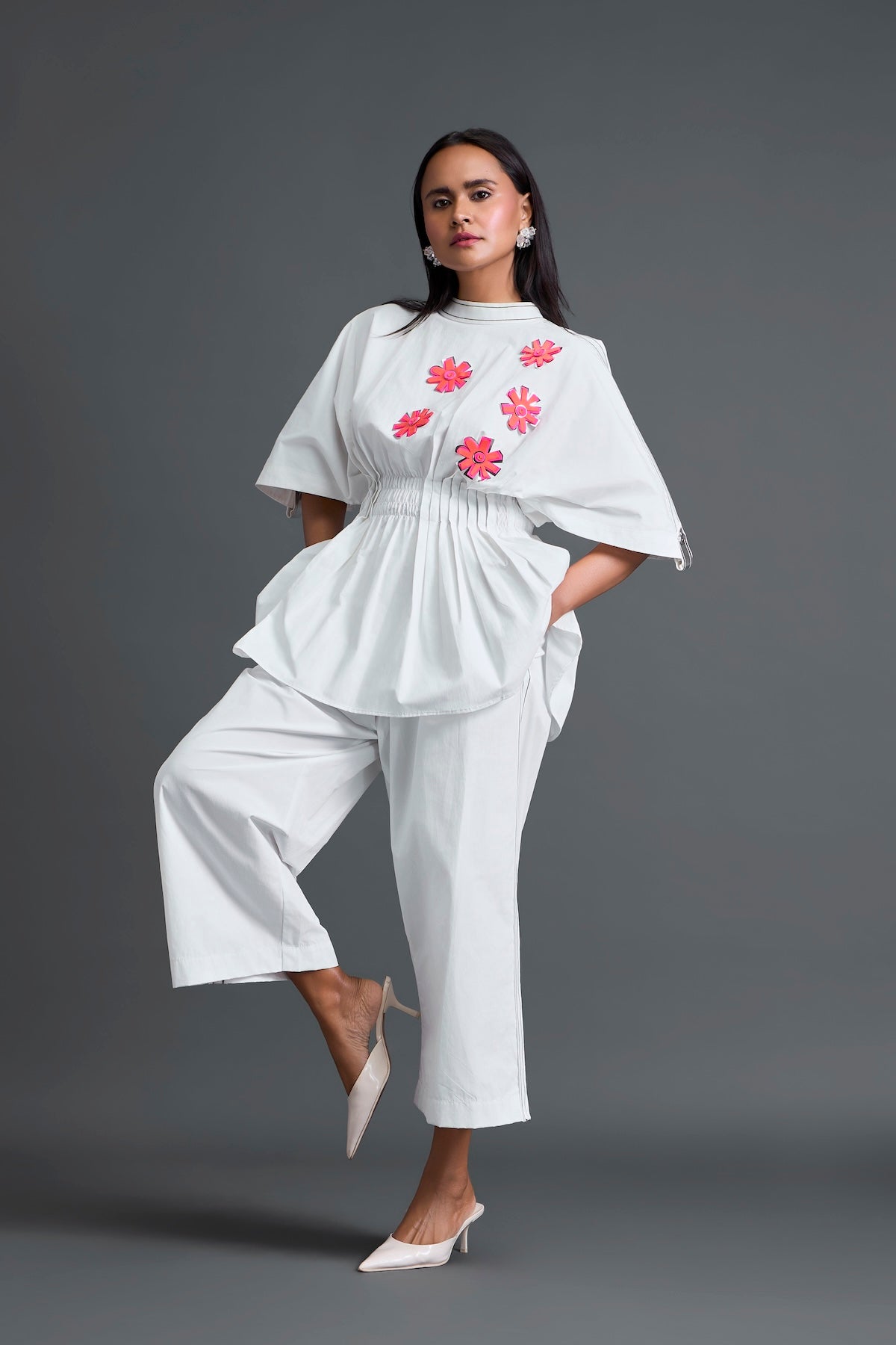 White Floral Peplum Co-ord Set