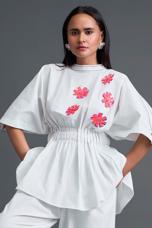 White Floral Peplum Top