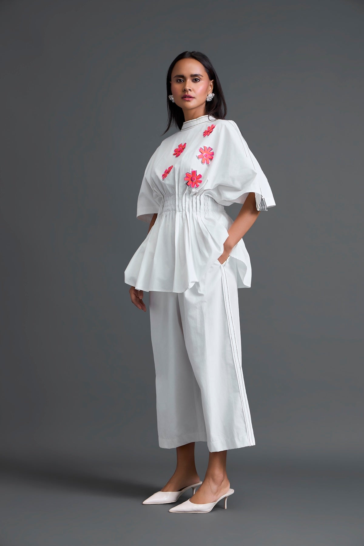 White Floral Peplum Co-ord Set