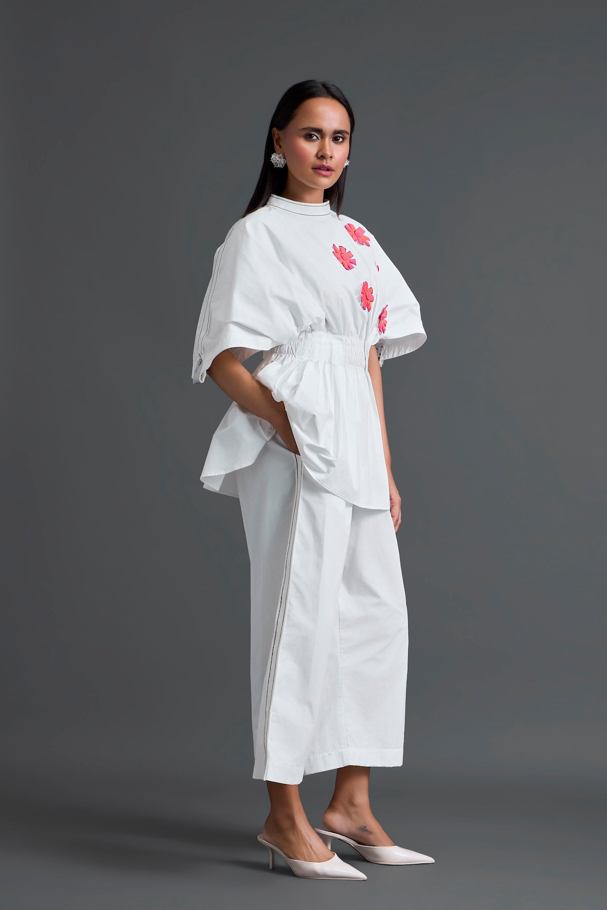 White Floral Peplum Co-ord Set